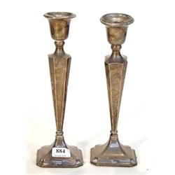 Pair of square based silver candlesticks, Chester 1928, 30cms high…