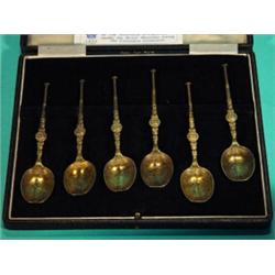 Boxed set of six silver Coronation spoons with chased decoration, Birmingham 1952…