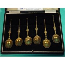 Boxed set of six silver Coronation spoons with chased decoration, Birmingham 1952…