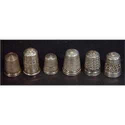 Selection of six silver and silver plated thimbles…