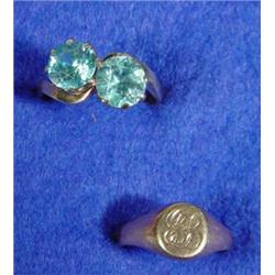 9ct gold light blue twin stone lady's ring and a gold signet ring…