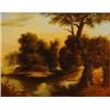 Image 1 : Early Victorian gilt framed oil onto mahogany panel of a fisherman beside a lake and a hunter amo…