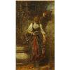 Image 1 : Gilt framed oil onto panel of a young Mediterranean girl beside a fountain entitled 'The Speaking…