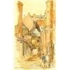 Image 1 : Gilt framed watercolour 'Bulls Head Yard, Manchester', Ruhite, 1945?, 30cm x 18cm…