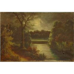 Pair of unframed watercolours of lady, lake, swans and trees, red signature Conway Tirya?, 60cm x…