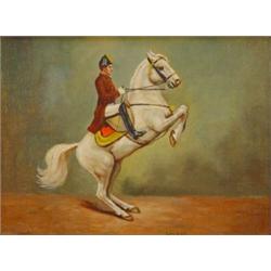 Gilt framed oil on canvas 'Gentlemen on White Rearing Horse, Spanish Riding School', Au Nab Levad…