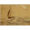 Gilt framed watercolour of a sailing boat in choppy seas, initialled EB 1912, 38x54cms…