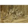 Framed well detailed pencil drawing heightened in white of Shakespearean characters, signed JP Ma…