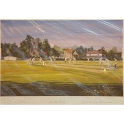 The Artist's Proof ' Six to the Greenhouse' Village Cricket Match, Stephen Thomas, 45cm x 30cm…