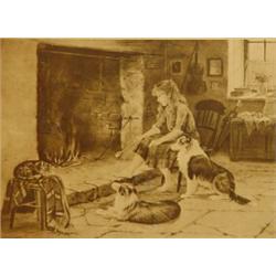 Edwardian oak framed black and white prints 'The Chieftian's Son' and  'A Highland Lassie'…