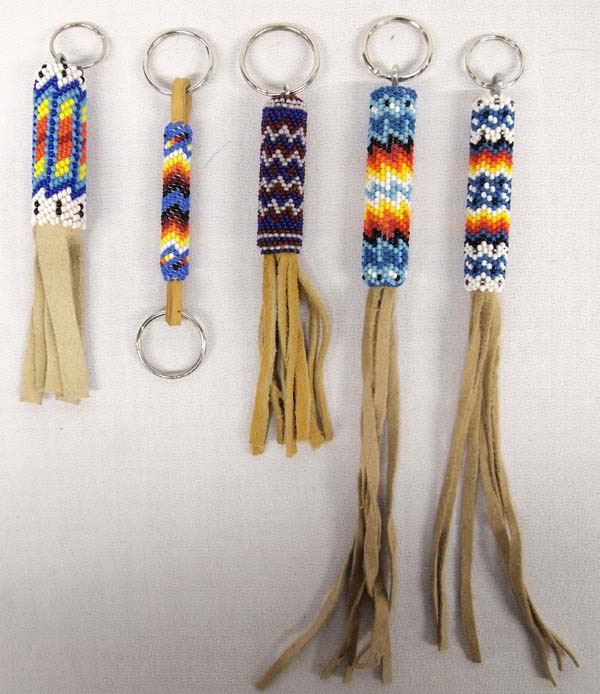 5 Native American Pueblo Beaded Suede Key Rings