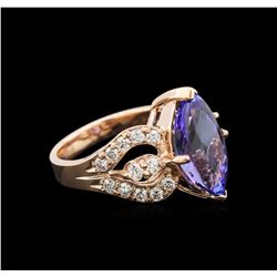 5.12ct Tanzanite and Diamond Ring - 14KT Rose Gold