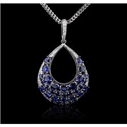 14KT White Gold 15.07ctw Sapphire & Diamond Pendant with Chain