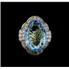 Image 2 : 15.00ct Aquamarine and Diamond Ring - 14KT Yellow Gold