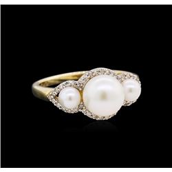 Pearl and Diamond Ring - 14KT Yellow Gold