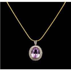 14KT Yellow Gold GIA Certified 59.31ct Kunzite and Diamond Pendant With Chain