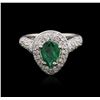 Image 2 : 18KT White Gold 0.98ct Emerald and Diamond Ring