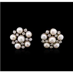 Pearl and Diamond Earrings - 14KT Rose Gold