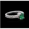 Image 1 : 14KT White Gold 0.76ct Emerald and Diamond Ring