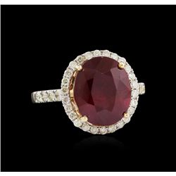 6.61ct Ruby and Diamond Ring - 14KT Yellow Gold