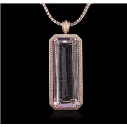 14KT Rose Gold GIA Certified 162.70ct Kunzite and Diamond Pendant With Chain