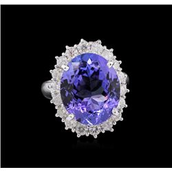 GIA Cert 10.50ct Tanzanite and Diamond Ring - 14KT White Gold