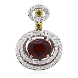 14KT White Gold 3.87ct Almandite Garnet, Sapphire and Diamond Pendant