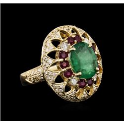 14KT Yellow Gold 3.89ct Emerald, Ruby and Diamond Ring