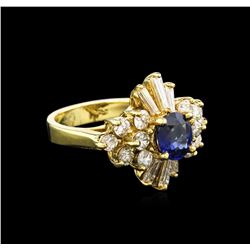 1.21ct Blue Sapphire and Diamond Ring - 14KT Yellow Gold