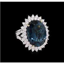 14KT White Gold 19.77ct Topaz and Diamond Ring