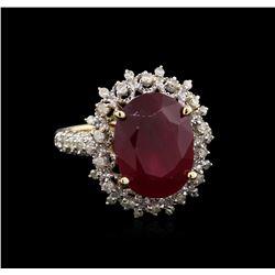 7.88ct Ruby and Diamond Ring - 14KT Yellow Gold