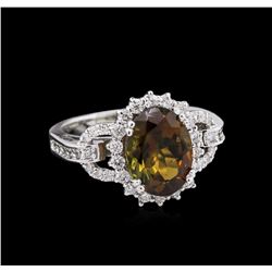 3.75ct Green Tourmaline and Diamond Ring - 14KT White Gold