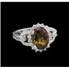 Image 1 : 3.75ct Green Tourmaline and Diamond Ring - 14KT White Gold