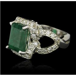 14KT White Gold 6.63ct Emerald and Diamond Ring