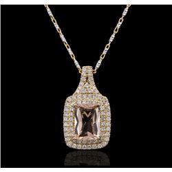 14KT Two-Tone Gold 2.02ct Morganite and Diamond Pendant With Chain