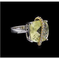 9.10ct Lemon Quartz and Diamond Ring - 14KT White Gold