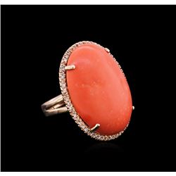 30.29ct Pink Coral and Diamond Ring - 14KT Rose Gold