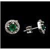 Image 2 : 0.71ctw Emerald and Diamond Earrings - 14KT White Gold