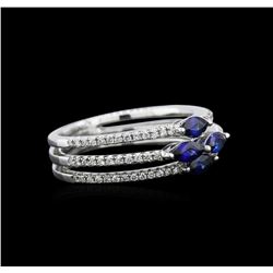 0.70ctw Blue Sapphire and Diamond Ring - 18KT White Gold