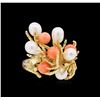 Image 1 : Pearl and Coral Ring - 14KT Yellow Gold