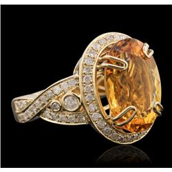 14KT Yellow Gold 7.71ct Citrine Quartz and Diamond Ring