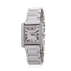 Cartier 18KT White Gold 1.56ctw Diamond Tank Franciase Men's Watch