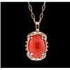 Image 1 : 14KT Rose Gold 21.78ct Coral and Diamond Pendant With Chain
