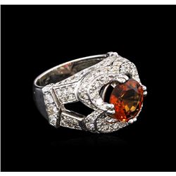 3.90ct Spessartite Garnet and Diamond Ring - 14KT White Gold