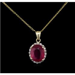 9.00ct Ruby and Diamond Pendant With Chain - 14KT Yellow Gold