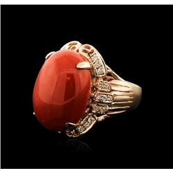 14KT Rose Gold 20.93ct Coral and Diamond Ring