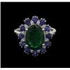 Image 2 : 3.48ct Emerald, Sapphire and Diamond Ring - 14KT White Gold