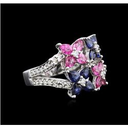 1.50ctw Multi Sapphire and Diamond Ring - 14KT White Gold
