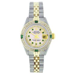 Rolex Two-Tone Diamond and Emerald DateJust Ladies Watch