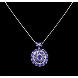 14KT White Gold 12.68ctw Tanzanite and Diamond Pendant With Chain